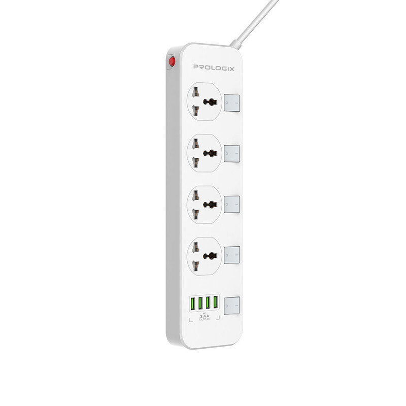 Фильтр питания ProLogix Premium (PR-SC4408W) 2.5 кВт, 4 розетки, 4 USB, 2 м,  с выключателями, белый