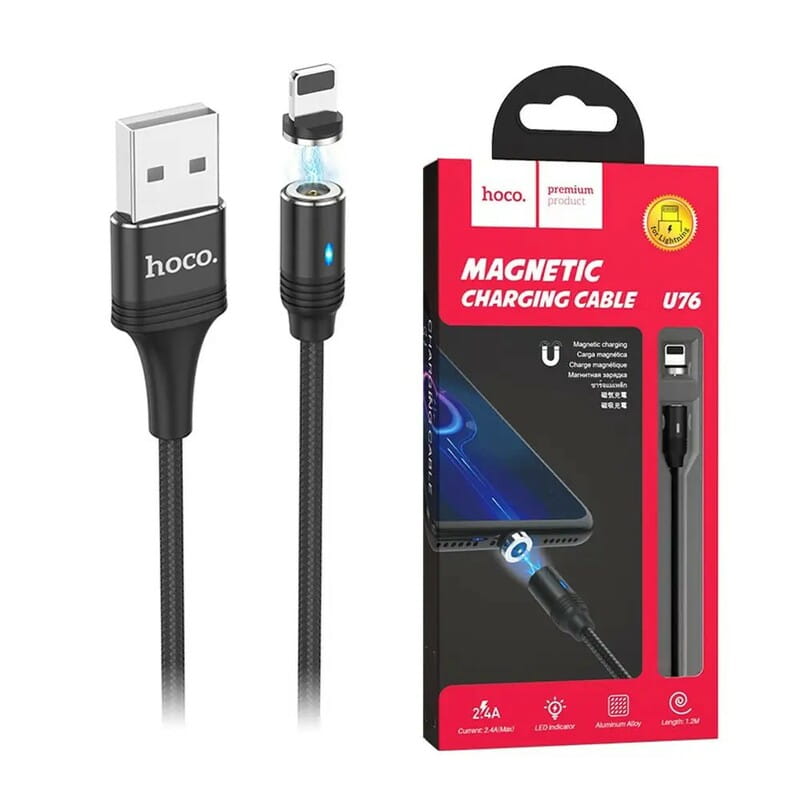 Кабель Hoco U76 Fresh USB - Lightning (M/M), магнитный, 1.2 м, Black (U76B)