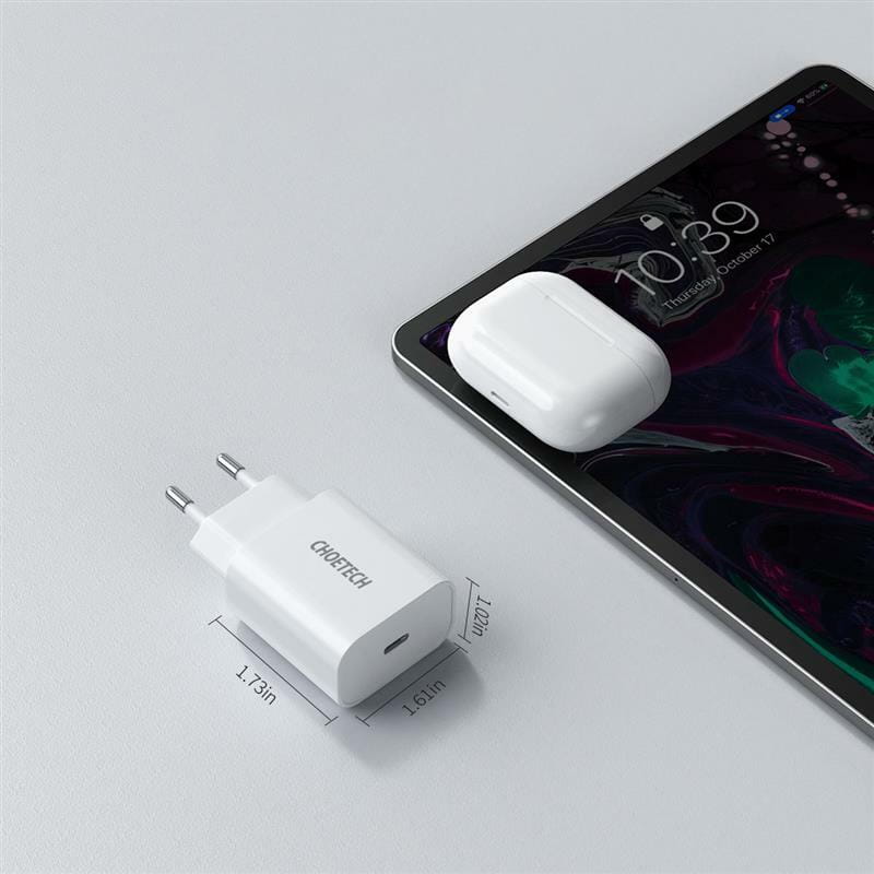 Сетевое зарядное устройство Choetech (1USBх3A) Type-C PD20W Charger White (Q5004-V5)