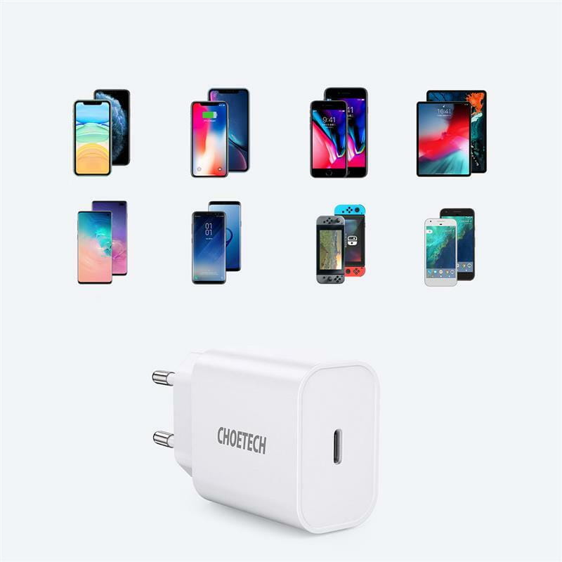 Сетевое зарядное устройство Choetech (1USBх3A) Type-C PD20W Charger White (Q5004-V5)