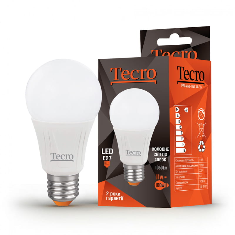 Лампа светодиодная Tecro 11W E27 4000K (PRO-A60-11W-4K-E27)