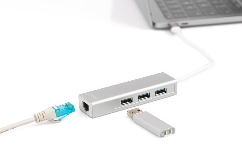 Концентратор USB-C Digitus, 3хUSB 3.0 + Gigabit Ethernet (DA-70255)