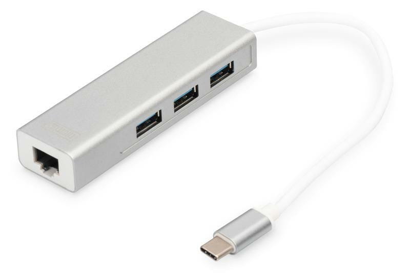 Концентратор USB-C Digitus, 3хUSB 3.0 + Gigabit Ethernet (DA-70255)