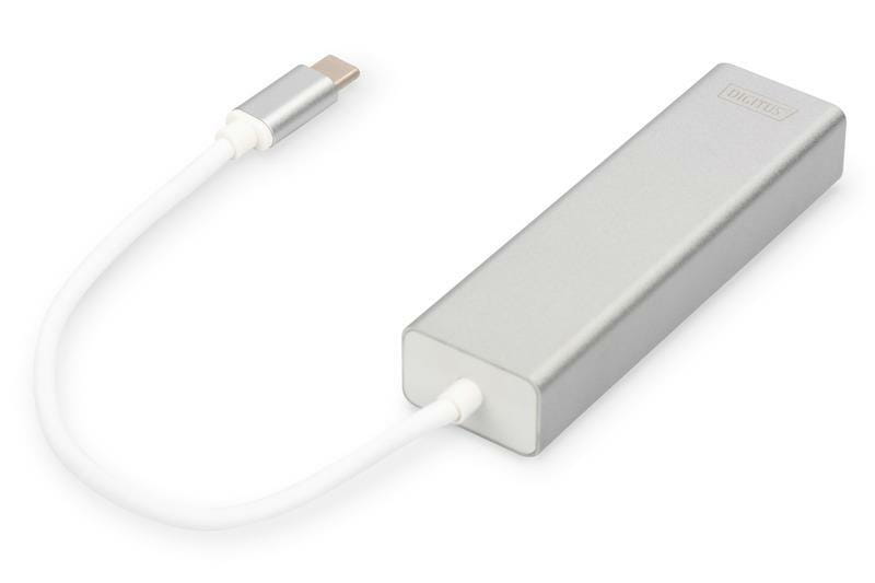 Концентратор USB-C Digitus, 3хUSB 3.0 + Gigabit Ethernet (DA-70255)