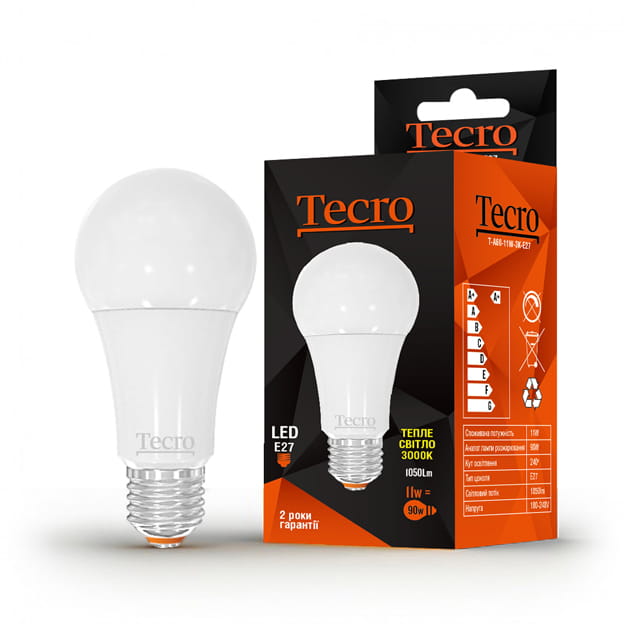 Лампа світлодіодна Tecro 11W E27 3000K (T-A60-11W-3K-E27)