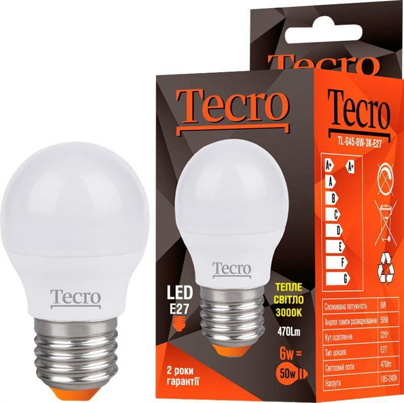 Лампа светодиодная Tecro 6W E27 3000K (TL-G45-6W-3K-E27)