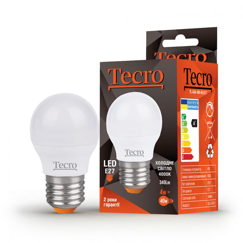 Лампа світлодіодна Tecro 4W E27 4000K (TL-G45-4W-4K-E27)
