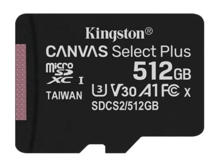 Карта памяти MicroSDXC 512GB UHS-I/U3 Class 10 Kingston Canvas Select Plus R100/W85MB/s (SDCS2/512GBSP)