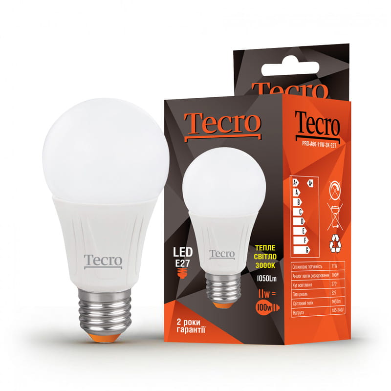 Лампа світлодіодна Tecro 11W E27 3000K (PRO-A60-11W-3K-E27)