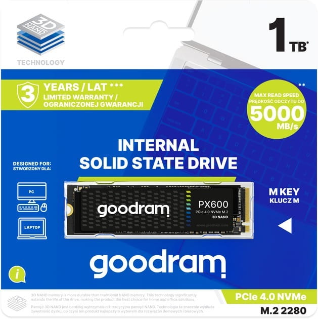 Накопитель SSD 1TB GOODRAM PX600 M.2 2280 PCIe 4.0 x4 NVMe 3D NAND (SSDPR-PX600-1K0-80)