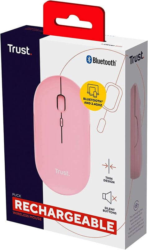 Мышь беспроводная Trust Puck Rechargeable Ultra-Thin BT WL Silent Pink (24125)