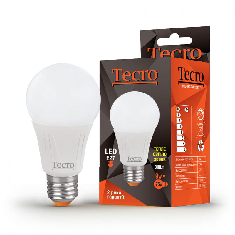 Лампа светодиодная Tecro 9W E27 3000K (PRO-A60-9W-3K-E27)