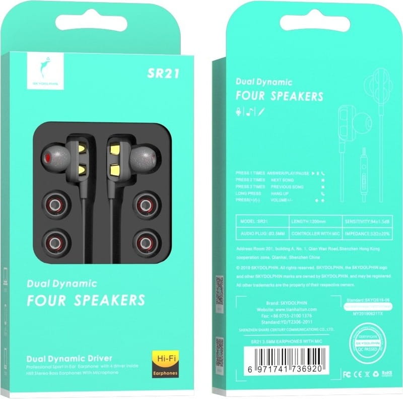Гарнитура SkyDolphin SR21 Four Speakers with mic Black (HF-000483)