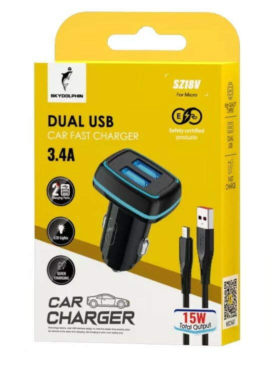 Автомобильное зарядное устройство SkyDolphin SZ18V (2USB, 3.4A) Black (AZP-000101) + кабель microUSB