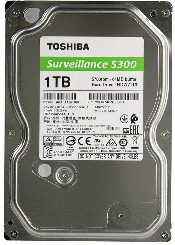 Накопичувач HDD SATA 1.0TB Toshiba Surveillance S300 5700rpm 64MB (HDWV110UZSVA)