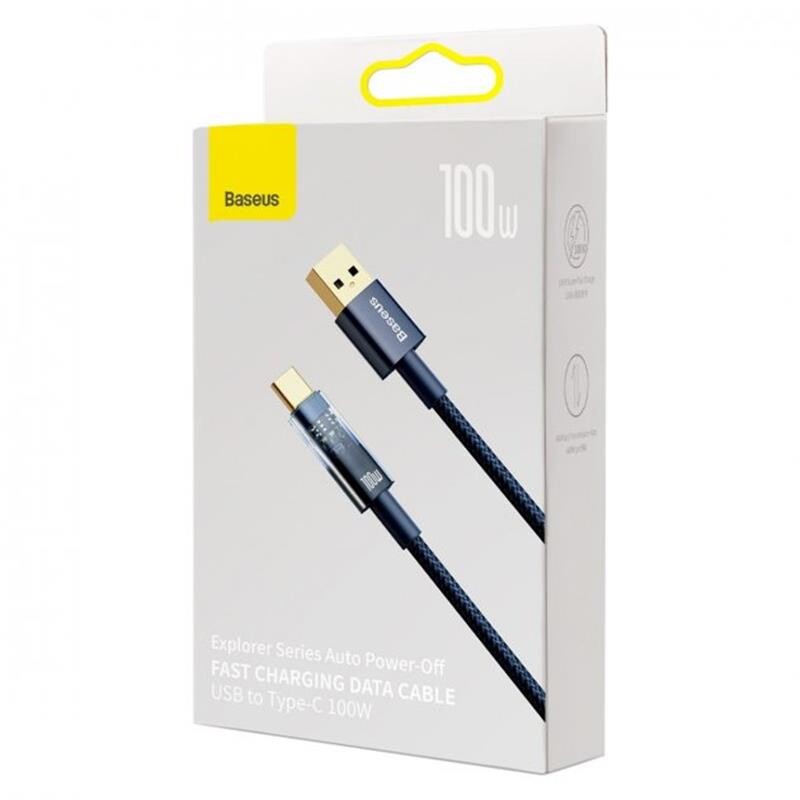 Кабель Baseus Explorer USB - USB Type-C (M/M), 5 A, 100 W, 2 м Blue (CATS000303)