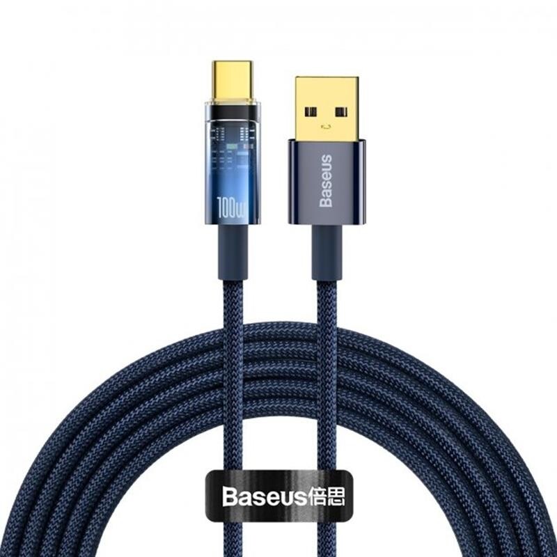 Кабель Baseus Explorer USB - USB Type-C (M/M), 5 A, 100 W, 2 м Blue (CATS000303)