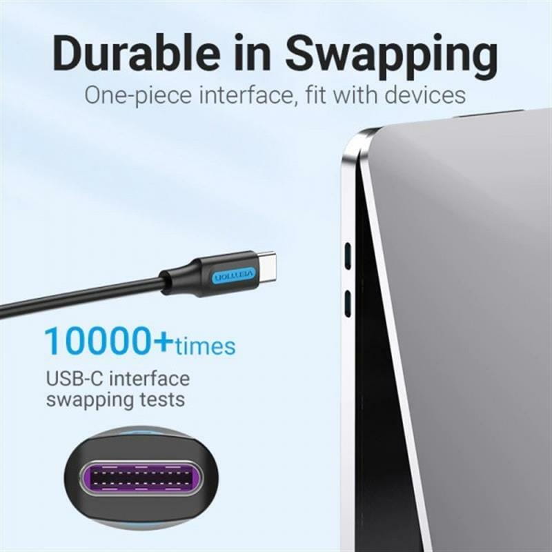 Кабель Vention USB Type-C - USB Type-C (M/M) TPE Round PD 100W, 5A, 0.5 м, Black (COTBD)