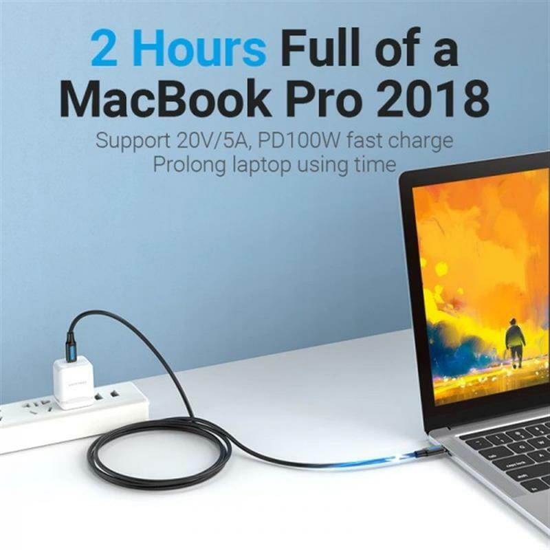 Кабель Vention USB Type-C - USB Type-C (M/M) TPE Round PD 100W, 5A, 0.5 м, Black (COTBD)