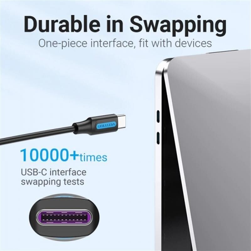 Кабель Vention USB Type-C - USB Type-C (M/M) TPE Round PD 100W, 5A, 1 м, Black (COTBF)