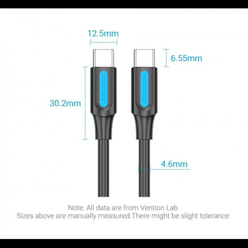 Кабель Vention USB Type-C - USB Type-C (M/M), TPE Round PD 100 W, 5 A, 2 м, Black (COTBH)