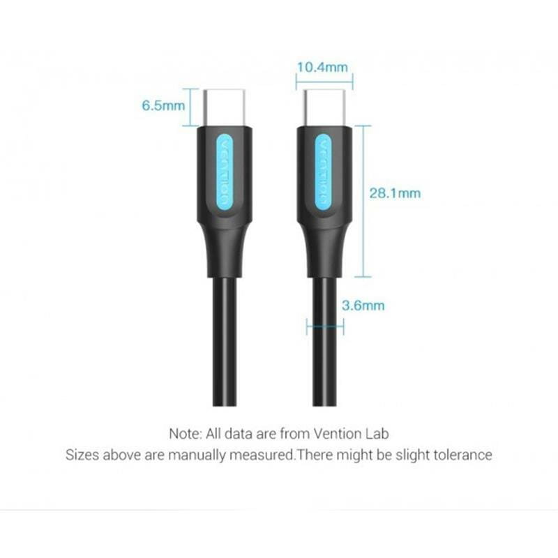 Кабель Vention USB Type-C - USB Type-C (M/M), TPE Round PD 60W, 3 A, 1.5 м, Black (COSBG)