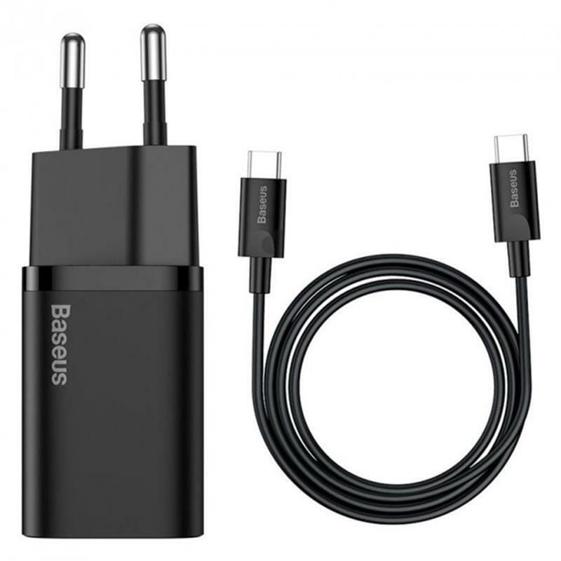 Сетевое зарядное устройство Baseus Super Si Quick Charger 1C (1USB-C) 25W Black (TZCCSUP-L01) + кабель Type-C