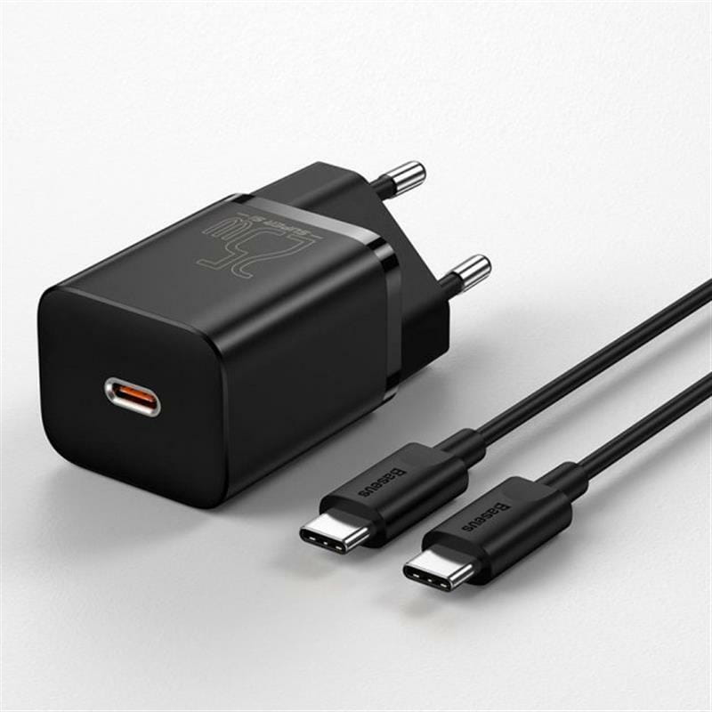 Сетевое зарядное устройство Baseus Super Si Quick Charger 1C (1USB-C) 25W Black (TZCCSUP-L01) + кабель Type-C