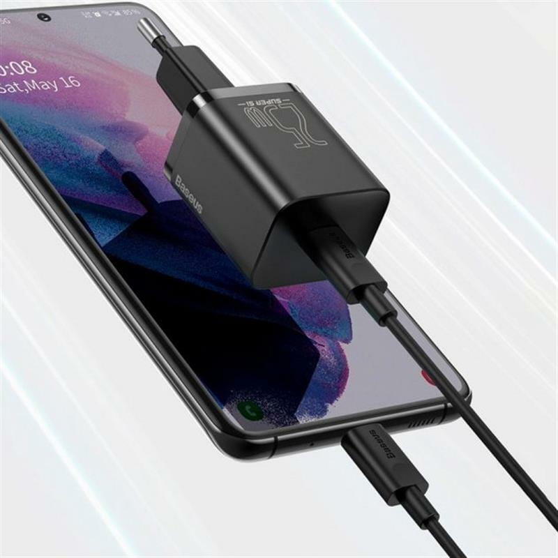 Сетевое зарядное устройство Baseus Super Si Quick Charger 1C (1USB-C) 25W Black (TZCCSUP-L01) + кабель Type-C