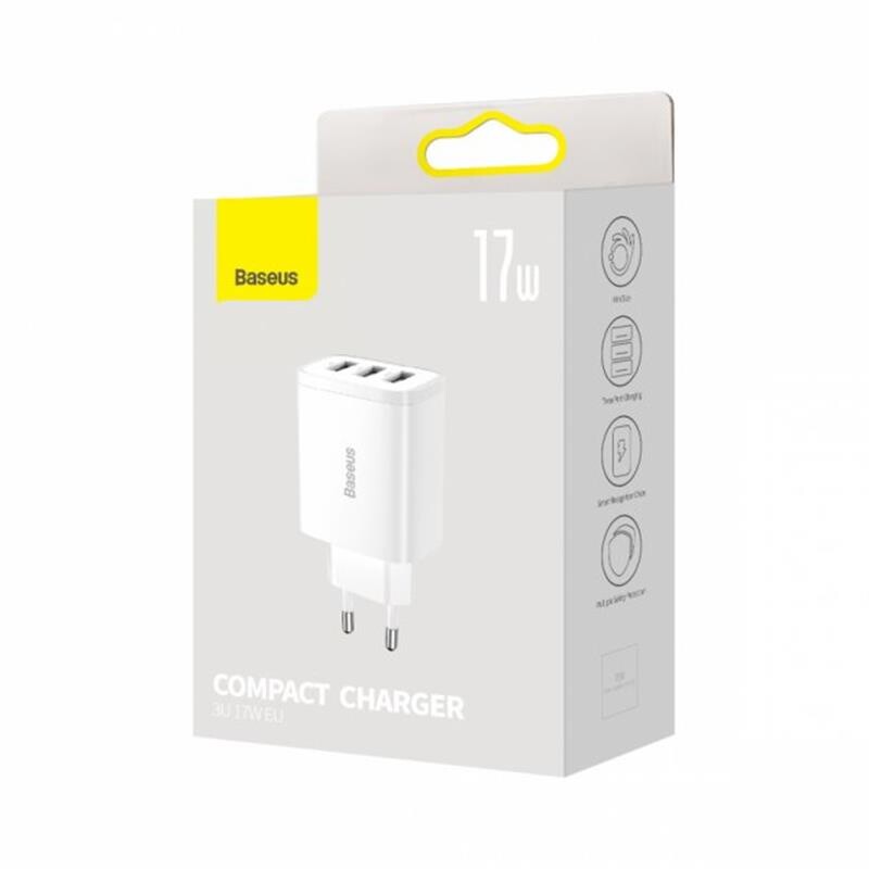 Сетевое зарядное устройство Baseus Compact (3USB, 3.4A) 17W White (CCXJ020102)