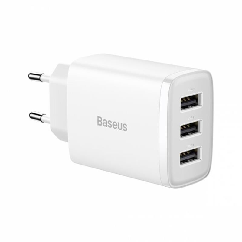 Сетевое зарядное устройство Baseus Compact (3USB, 3.4A) 17W White (CCXJ020102)