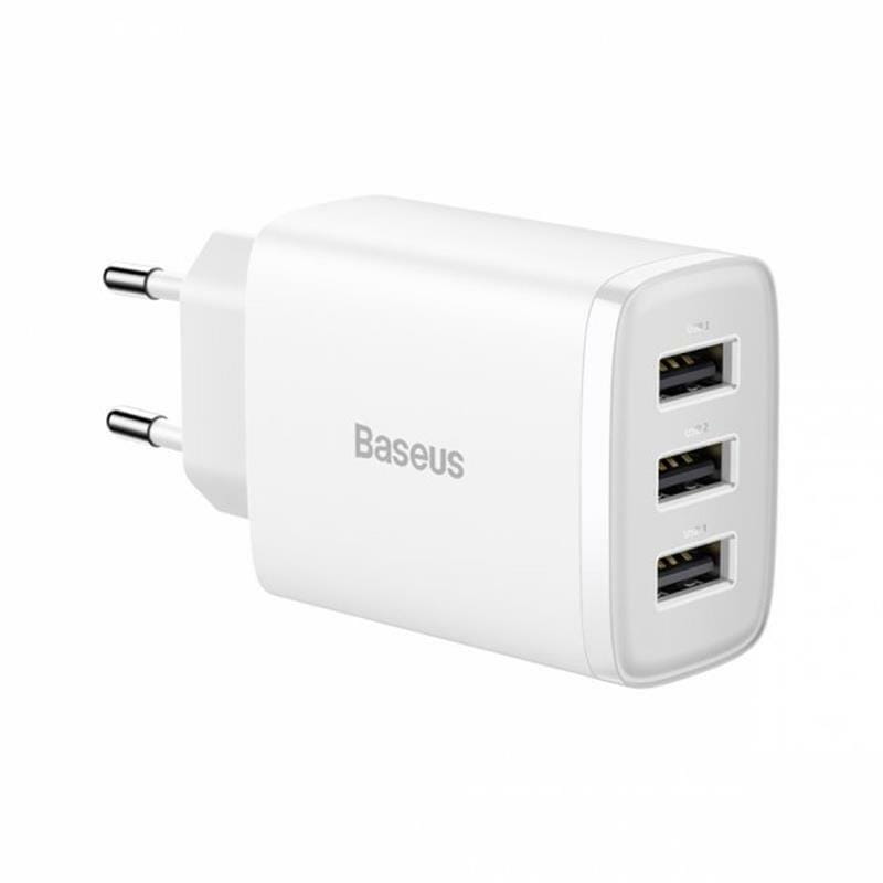 Сетевое зарядное устройство Baseus Compact (3USB, 3.4A) 17W White (CCXJ020102)