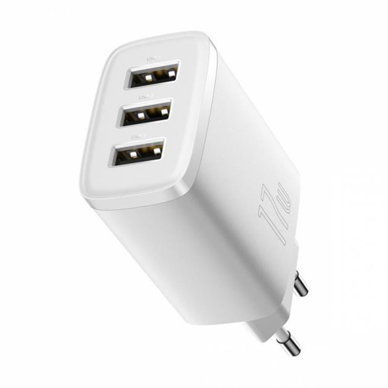 Сетевое зарядное устройство Baseus Compact (3USB, 3.4A) 17W White (CCXJ020102)