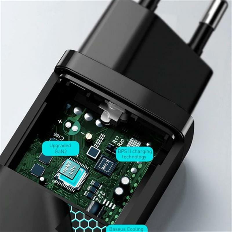 Сетевое зарядное устройство Baseus GaN2 Lite Quick Charger (1USB, 1Type-C) QC/PD, 5A, 65W Black (CCGAN2L-B01)