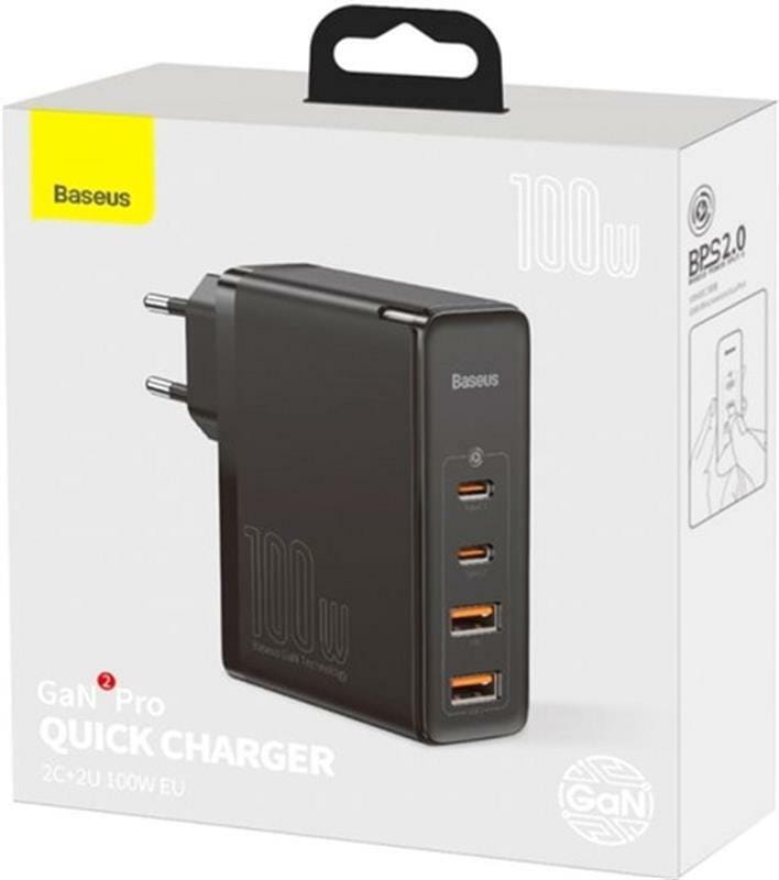 Сетевое зарядное устройство Baseus GaN2 Pro Quick Charger 2C+2U (2xUSB-C+2xUSB-A) 100W Black (CCGAN2P-L01)