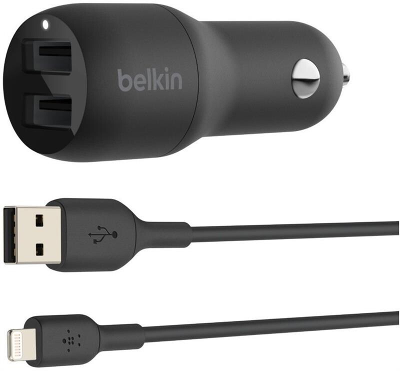Автомобильное зарядное устройство Belkin Car Charger Dual USB 24W + Lightning 1 м Black (CCD001BT1MBK)