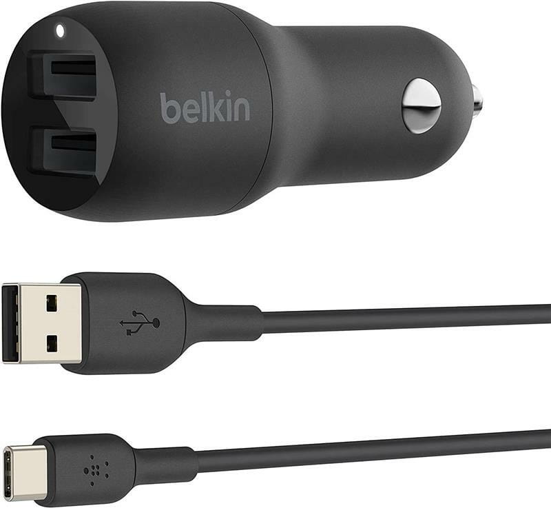 Автомобильное зарядное устройство Belkin Car Charger Dual USB 24W + Type-C 1 м Black (CCE001BT1MBK)