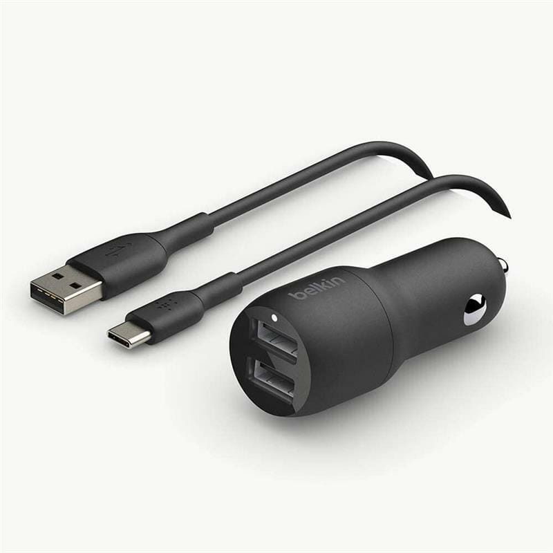 Автомобильное зарядное устройство Belkin Car Charger Dual USB 24W + Type-C 1 м Black (CCE001BT1MBK)