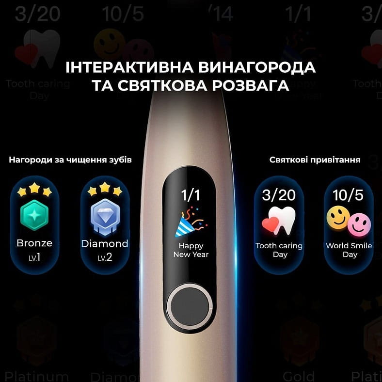 Розумна зубна електрощітка Oclean X Pro Digital Set Electric Toothbrush Champagne Gold (6970810552577)