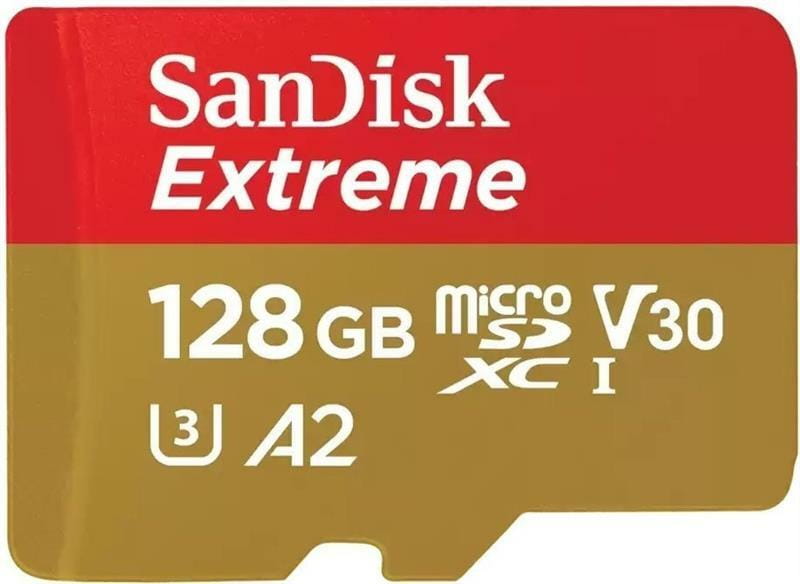 Карта памяти MicroSDXC 128GB C10 UHS-I SanDisk Extreme V30 U3 R190/W90MB/s + SD (SDSQXAA-128G-GN6MA)