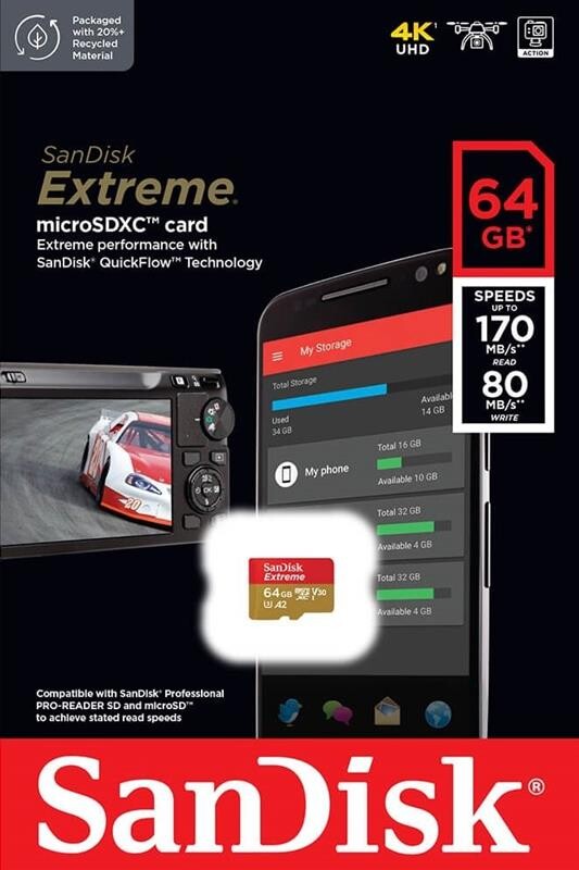 Карта пам`ятi MicroSDXC 64GB C10 UHS-I SanDisk Extreme V30 U3 R170/W80MB/s (SDSQXAH-064G-GN6MN)