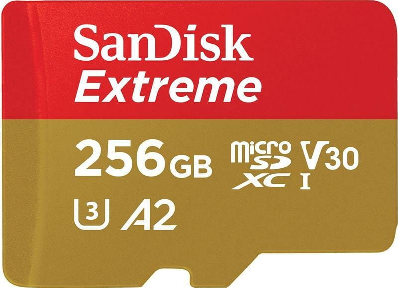 Карта пам`ятi MicroSDXC 256GB C10 UHS-I SanDisk Extreme V30 U3 R190/W130MB/s + SD (SDSQXAV-256G-GN6MA)